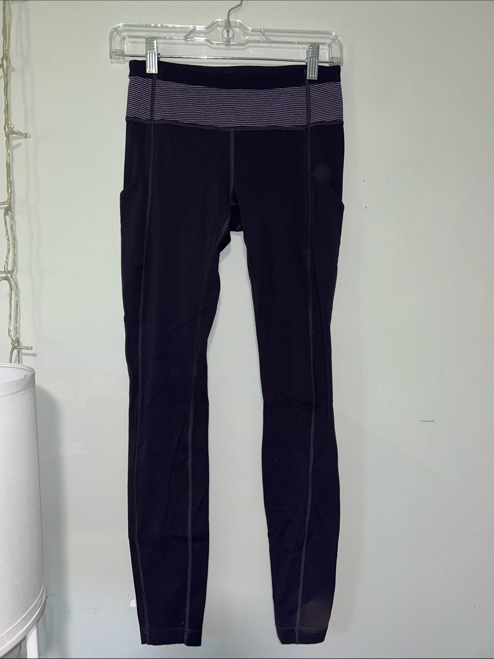 Lululemon Purple Leggings with Striped Waistband